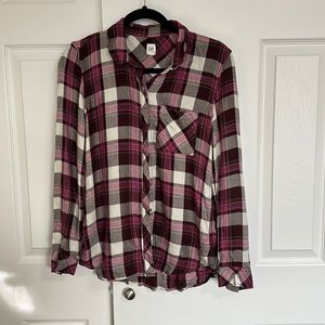 Gap pink purple white plaid button up. Medium.